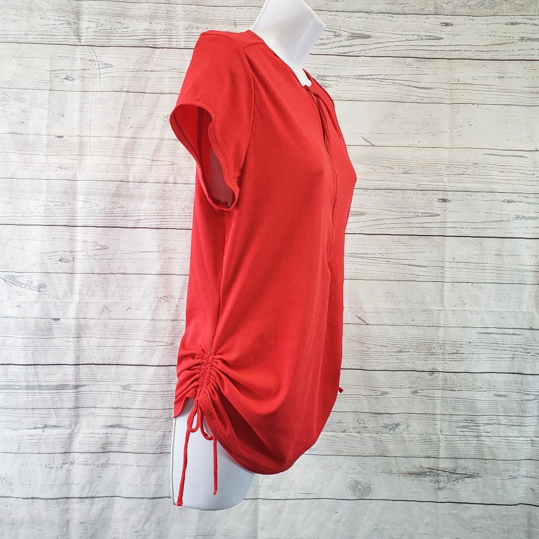 Vintage Carve Designs Womens Ribbed 1/2 Zip Top Sz L Red Short Sleeve Ruched Sides T-Shirt Baseball 1/2 Zip Size L / US 10 / IT 46 - 3 Thumbnail