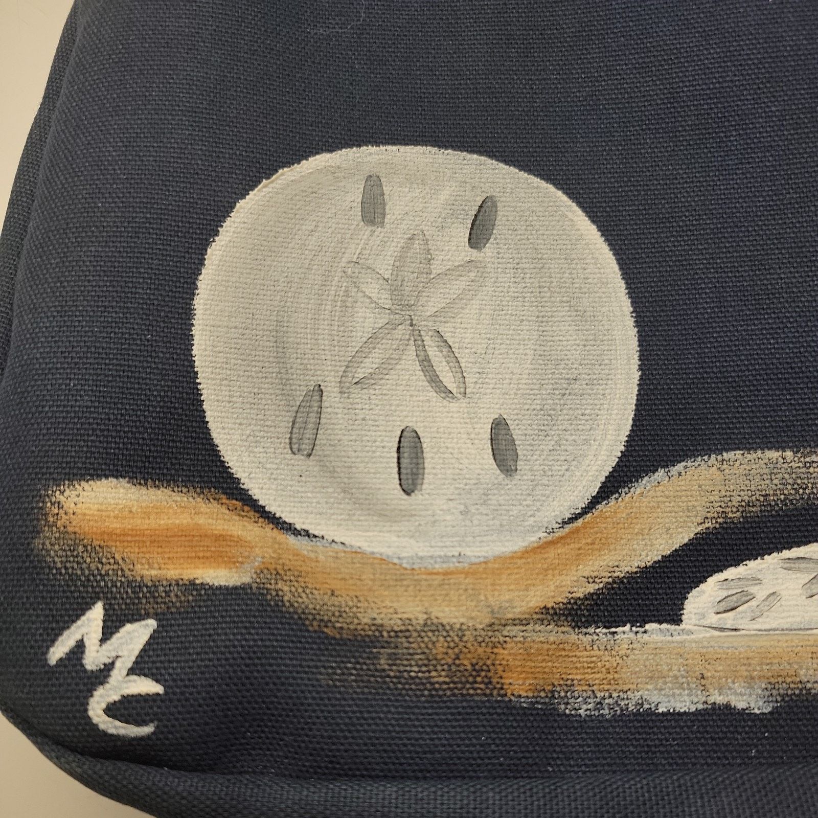 Other Sea Bags Beach Tote Navy Blue Painted Sand Dollars Signed Size ONE SIZE - 2 Thumbnail