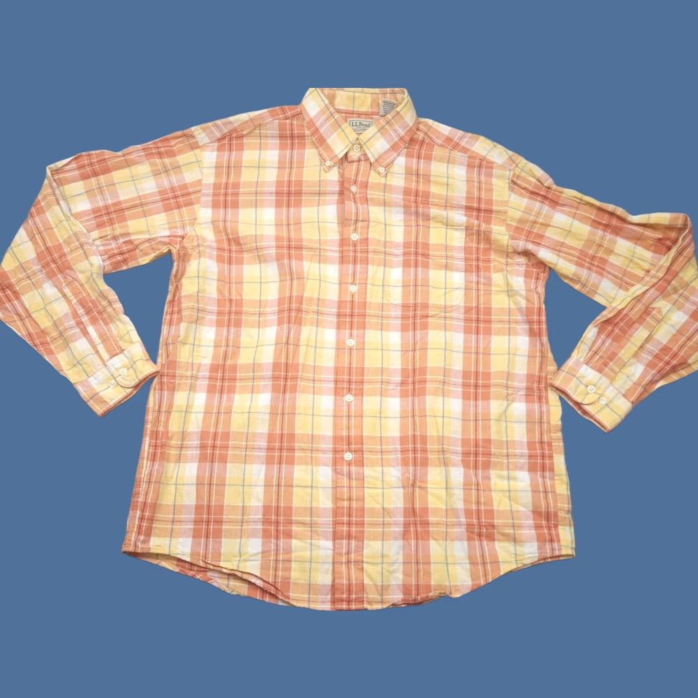 Vintage LL Bean Shirt Mens Large Orange Plaid Long Sleeve Button Up Outdoor Casual Size US L / EU 52-54 / 3 - 1 Thumbnail
