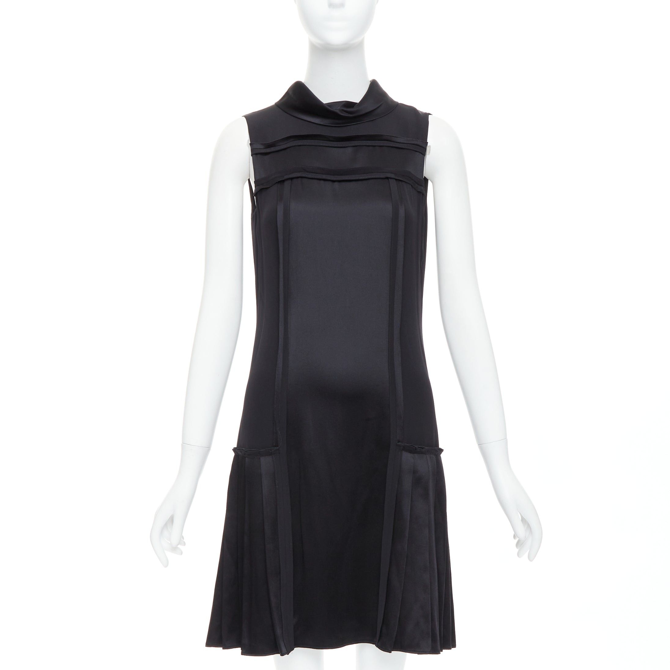 Oscar De La Renta OSCAR DE LA RENTA F15 100% silk green cotton black foldover collar trimmed dress US0 XS Size XS / US 0-2 / IT 36-38 - 1 Thumbnail