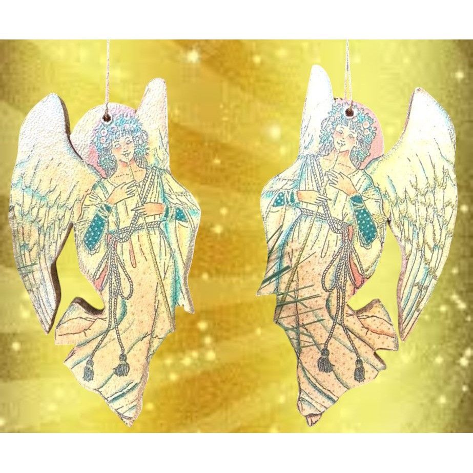Handmade × Vintage VTG Decopage Angel Ornaments Set of 2 Wood Handmade Christma Size ONE SIZE - 3 Thumbnail