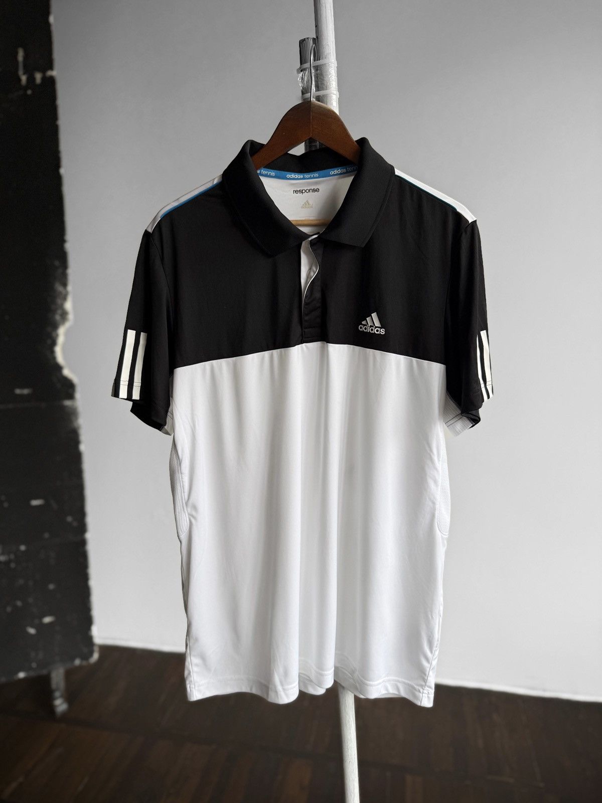 Adidas Adidas Tennis Mens Black White Response 3 Stripe Polo Shirt Size US XXL / EU 58 / 5 - 3 Thumbnail