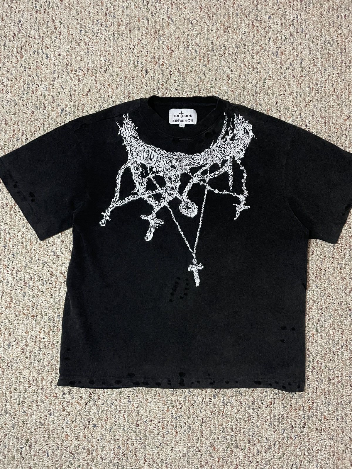 Other YOUTHOOD Embroidered Distressed Cross Chain T Shirt Size US L / EU 52-54 / 3 - 3 Thumbnail