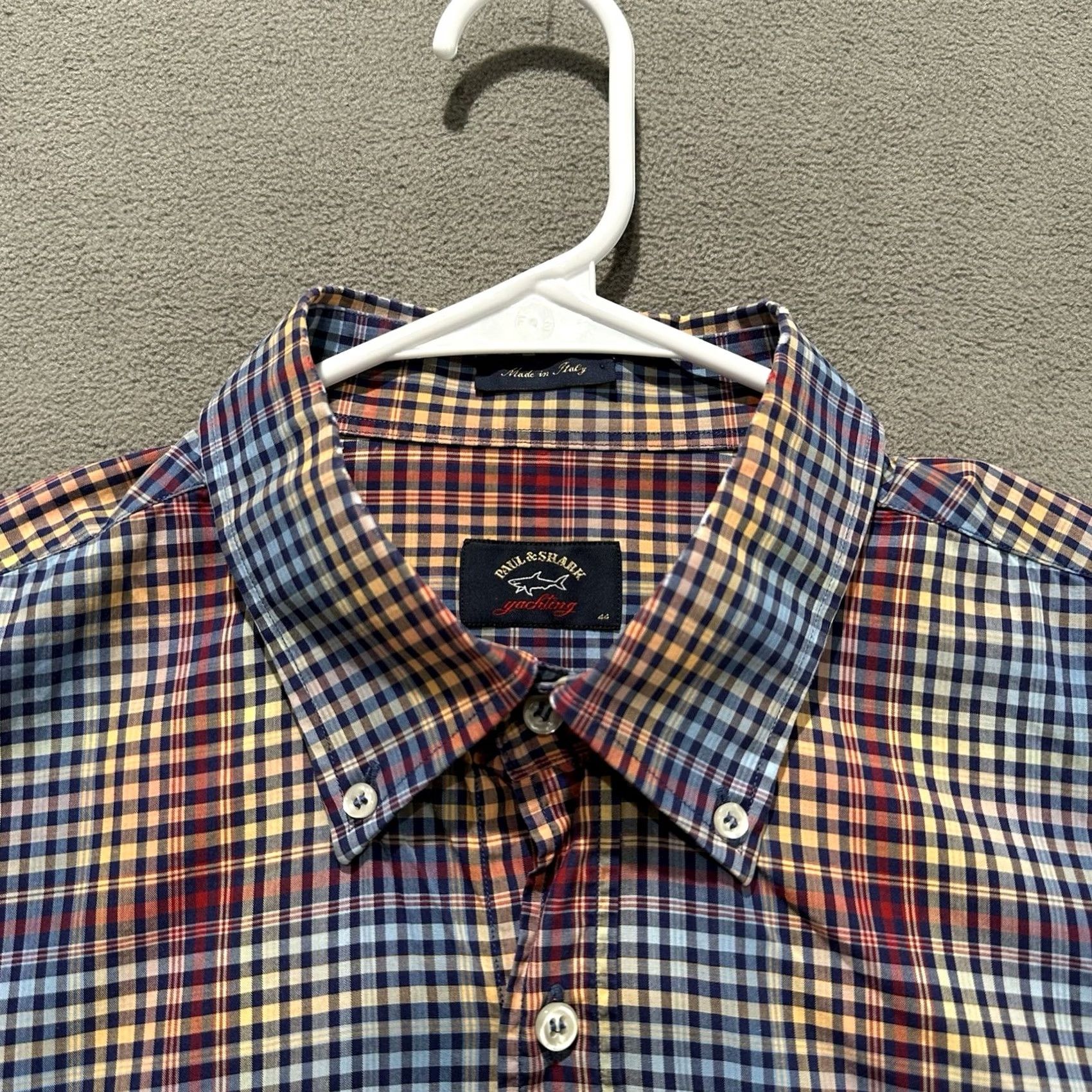 Paul & Shark VINTAGE Paul & Shark Yachting Shirt Mens XL Blue Red Orange Plaid Button-Down Italy Size US XL / EU 56 / 4 - 3 Thumbnail