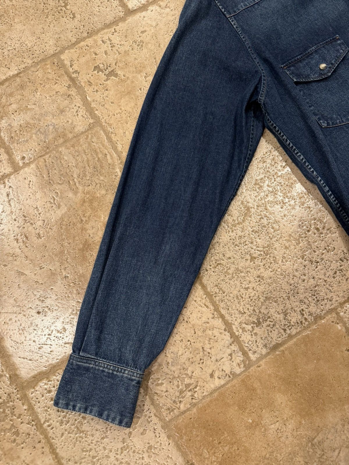 Celine Celine x Hedi Western Stone Wash Blue Denim Button Up Shirt Size US XXL / EU 58 / 5 - 9 Thumbnail