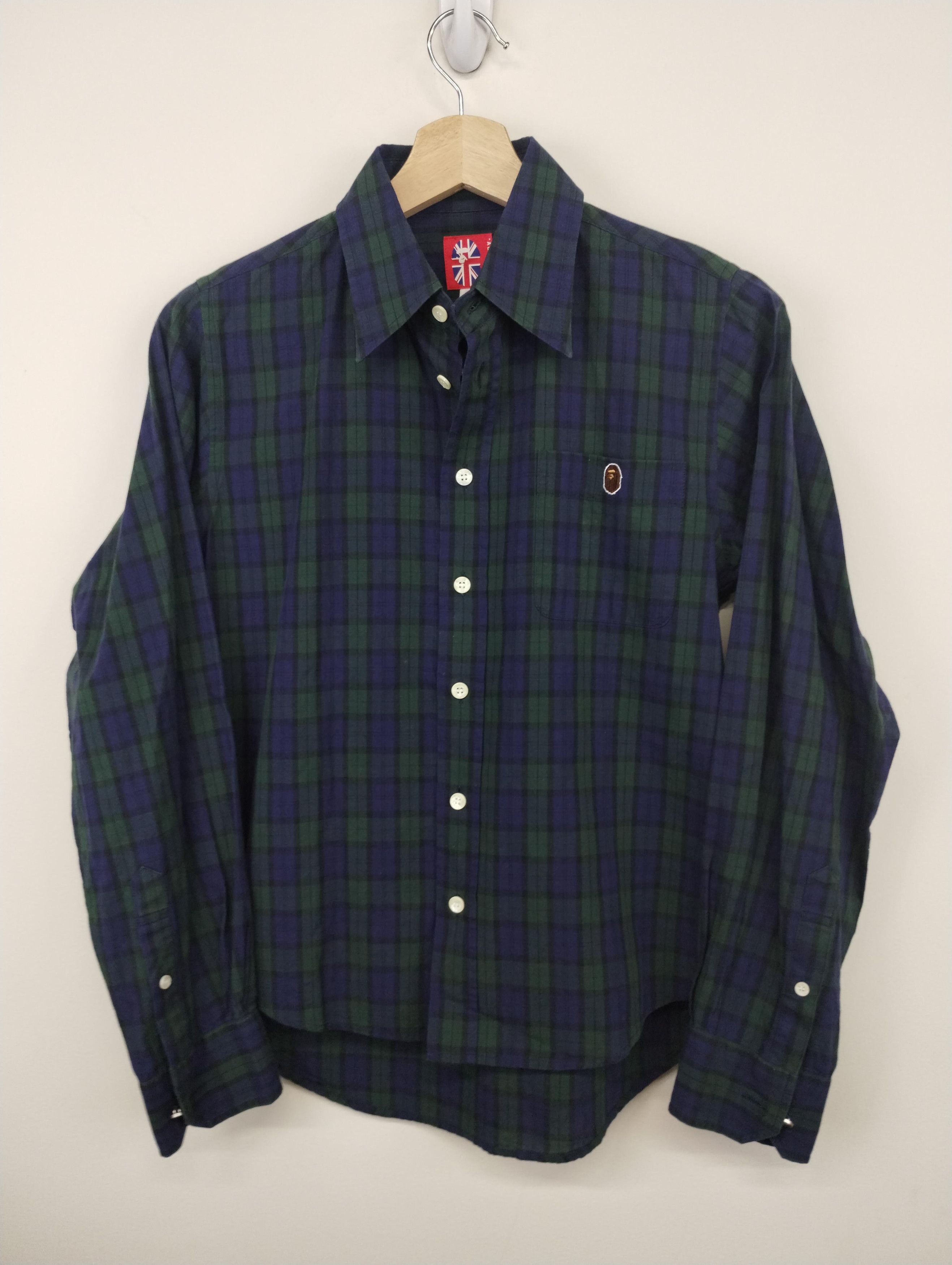 image of Bape Plaid Button Up in Navy, Men's (Size XS)