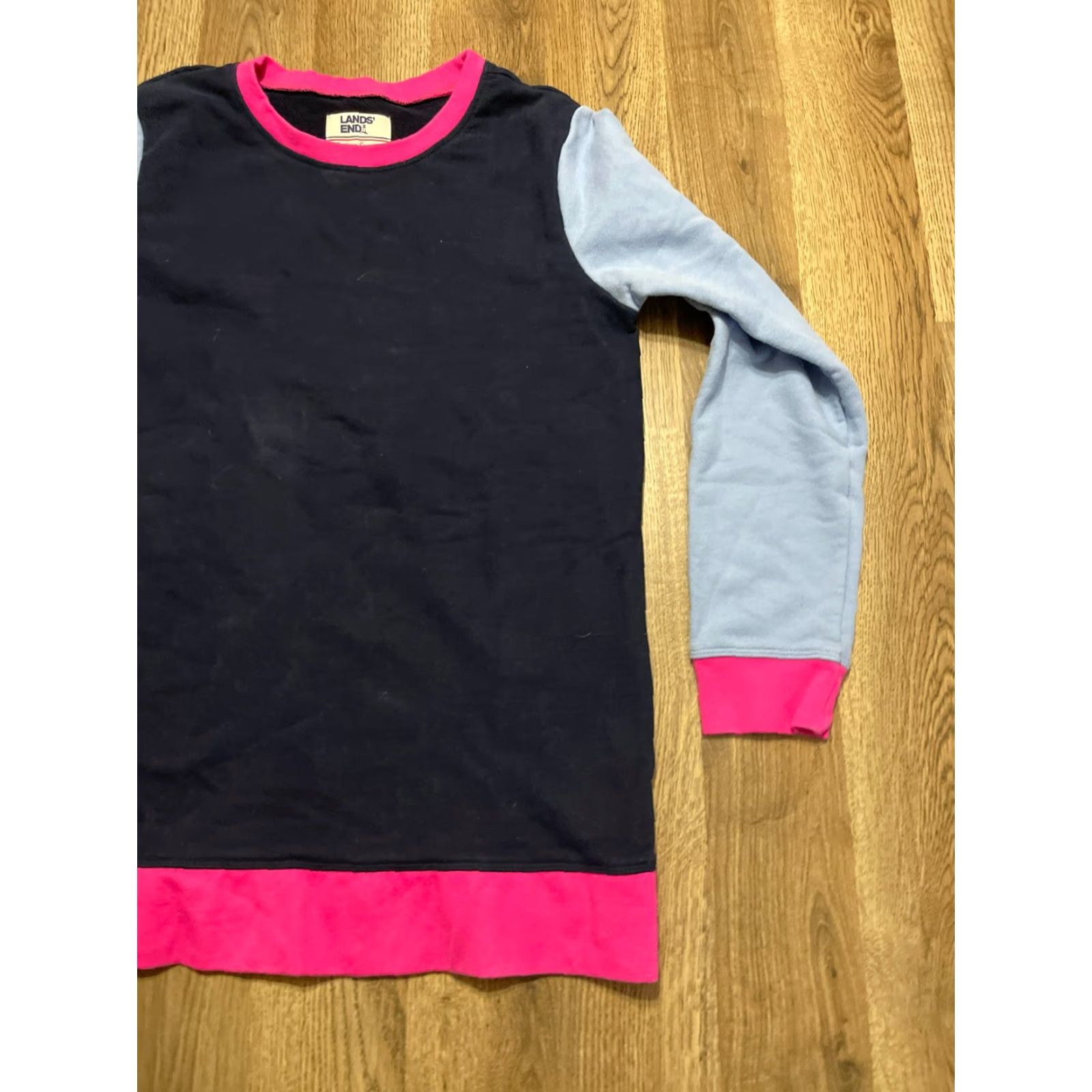 Lands' End Lands' End Sweater Women's Size Medium Pullover Crew Neck Long Sleeve Dark Blue Pink Solid Casual Fall Spring Summer Regular Womens Size M / US 6-8 / IT 42-44 - 4 Thumbnail