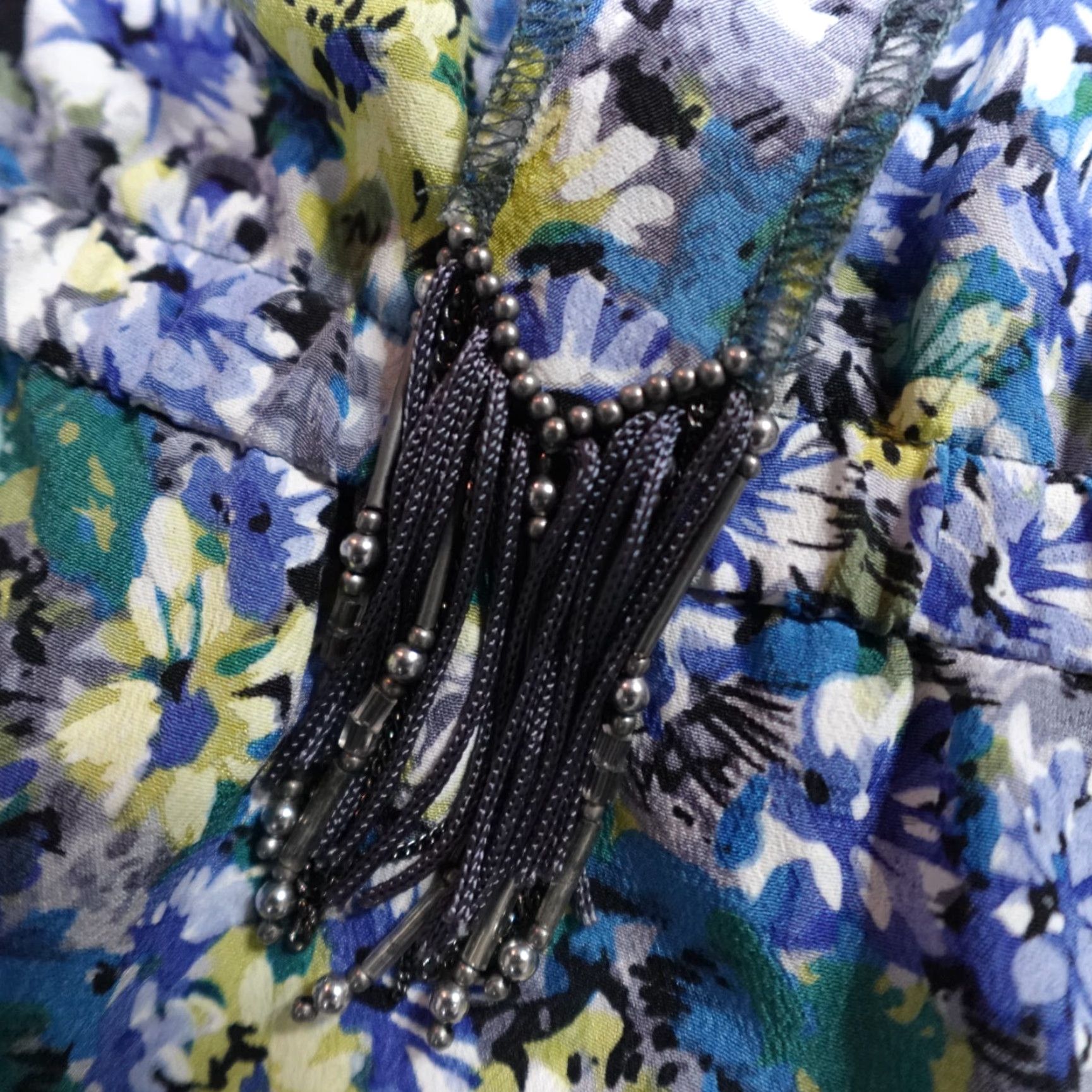 Rebecca Taylor Rebecca Taylor Dress 10 Blue Floral Batwing Sleeves V-Neck Tie Cinched Silk Long 3/4 Sleeve Pockets Womens Size L / US 10 / IT 46 - 2 Thumbnail