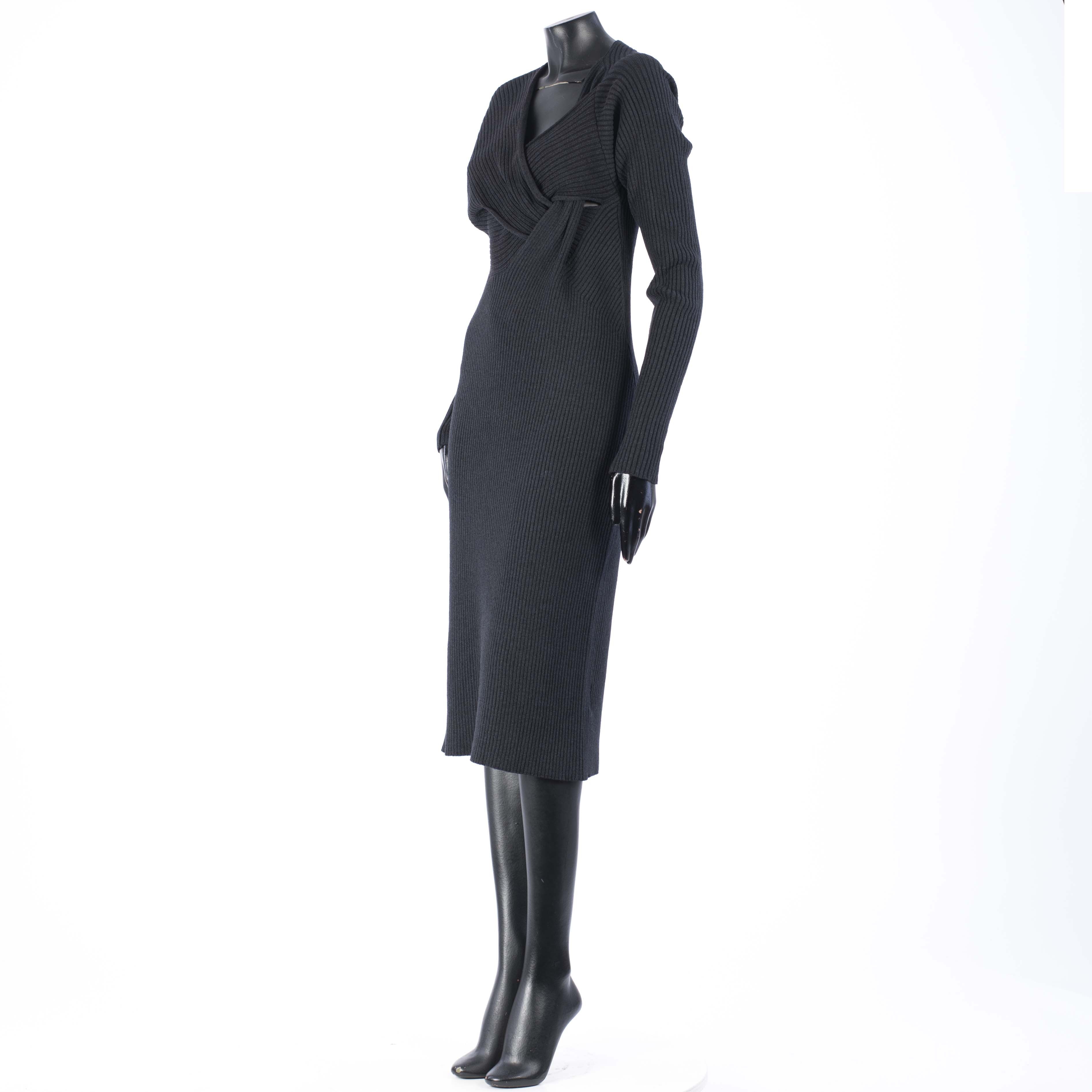 Bottega Veneta Knit Dress With Twisted Neckline In Black Silk & Wool Blend Size XS / US 0-2 / IT 36-38 - 2 Thumbnail