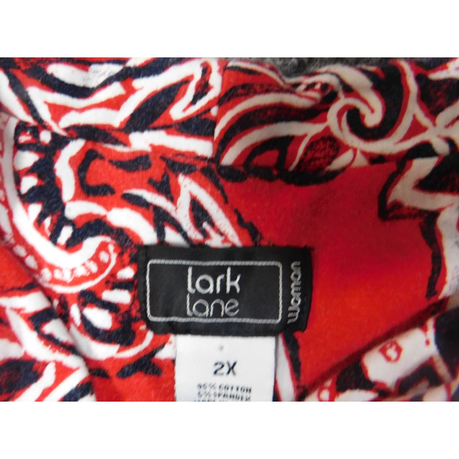 Vintage Lark Lane Blouse Womens 2X Plus Red Floral Pullover Long Sleeve Collared Button Cotton Casual Size XXL / US 16-18 / IT 52-54 - 5 Thumbnail