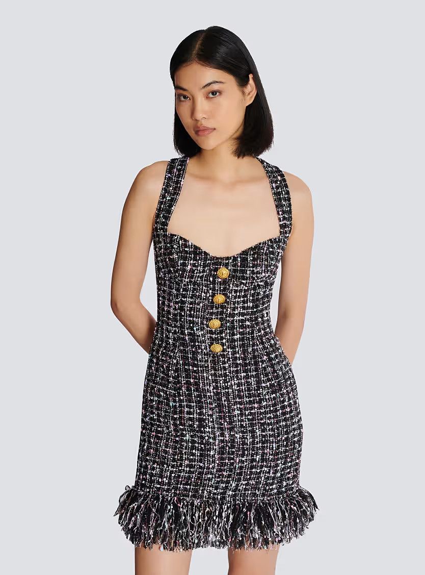 Balmain o1s1wg110725 Short Tweed Dress in Black Size S / US 4 / IT 40 - 7 Thumbnail