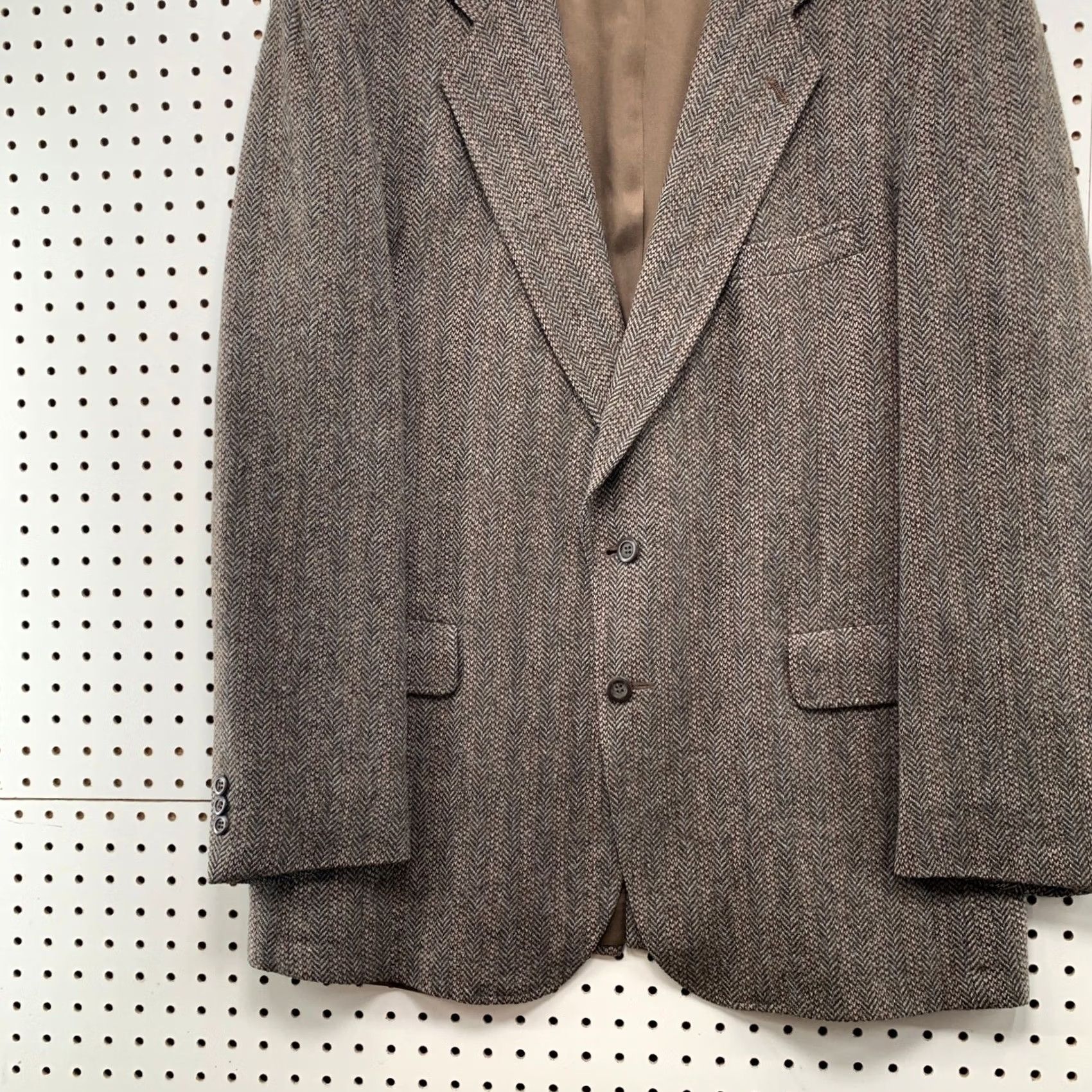 Vintage Vintage Kuppenheimer Blazer Sport Coat Mens Brown 80s Herringbone Wool 46R Size 46R - 6 Thumbnail
