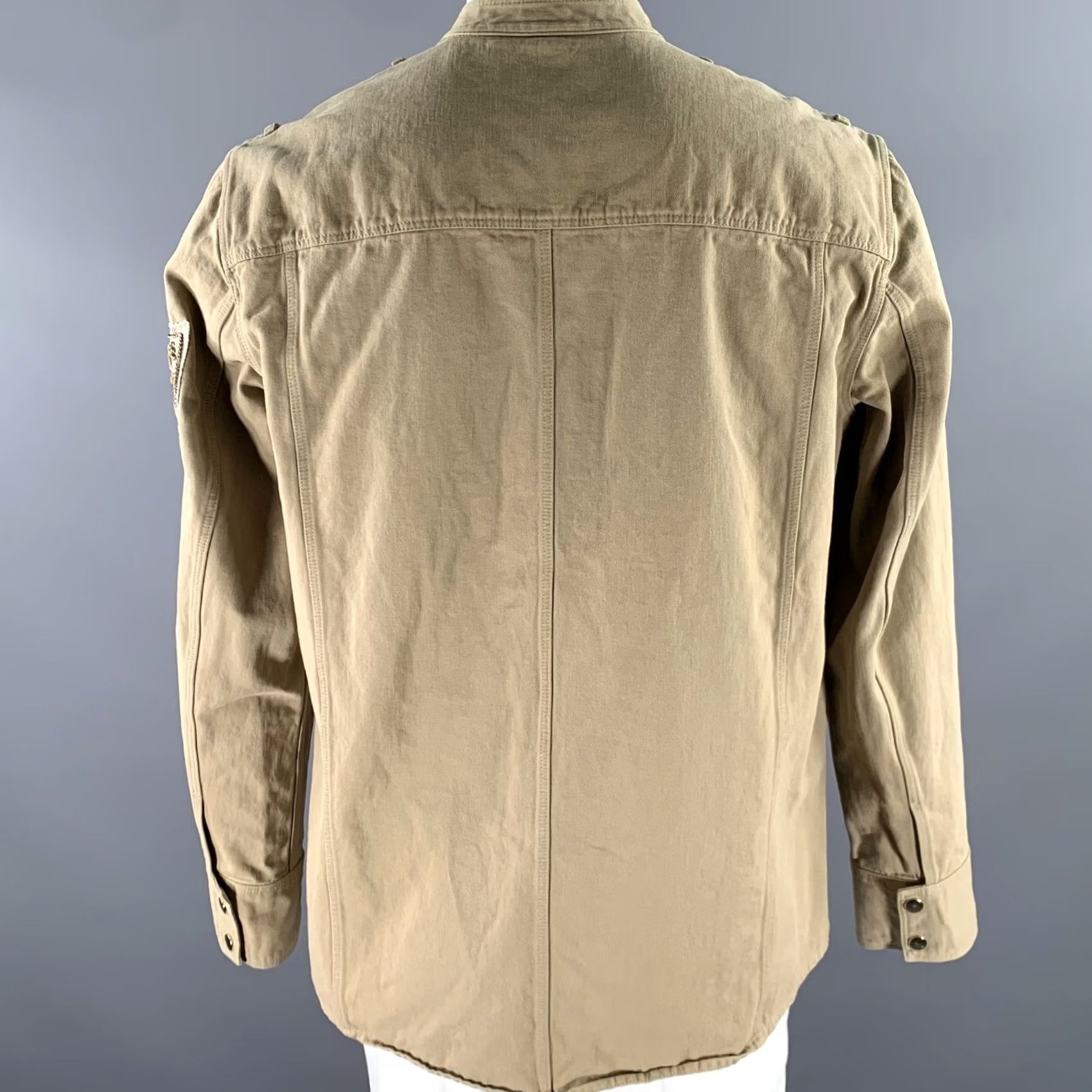 Balmain BALMAIN XL Khaki Arm Patch Cotton Band Collar Jacket Men Embroidery Italy Blazer Size 46R - 4 Thumbnail
