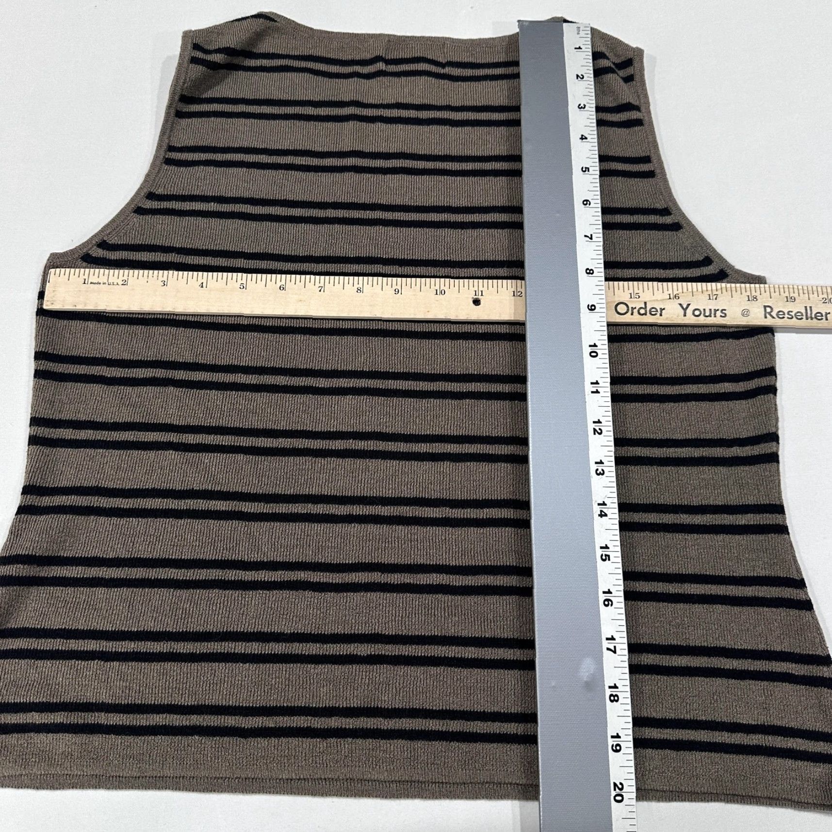 Vintage VINTAGE Chico's Design Tank Women L Brown Black Striped Knit Linen Cotton Nylon Crew Neck Sleeveless 90s Office Casual Womens Size L / US 10 / IT 46 - 4 Thumbnail