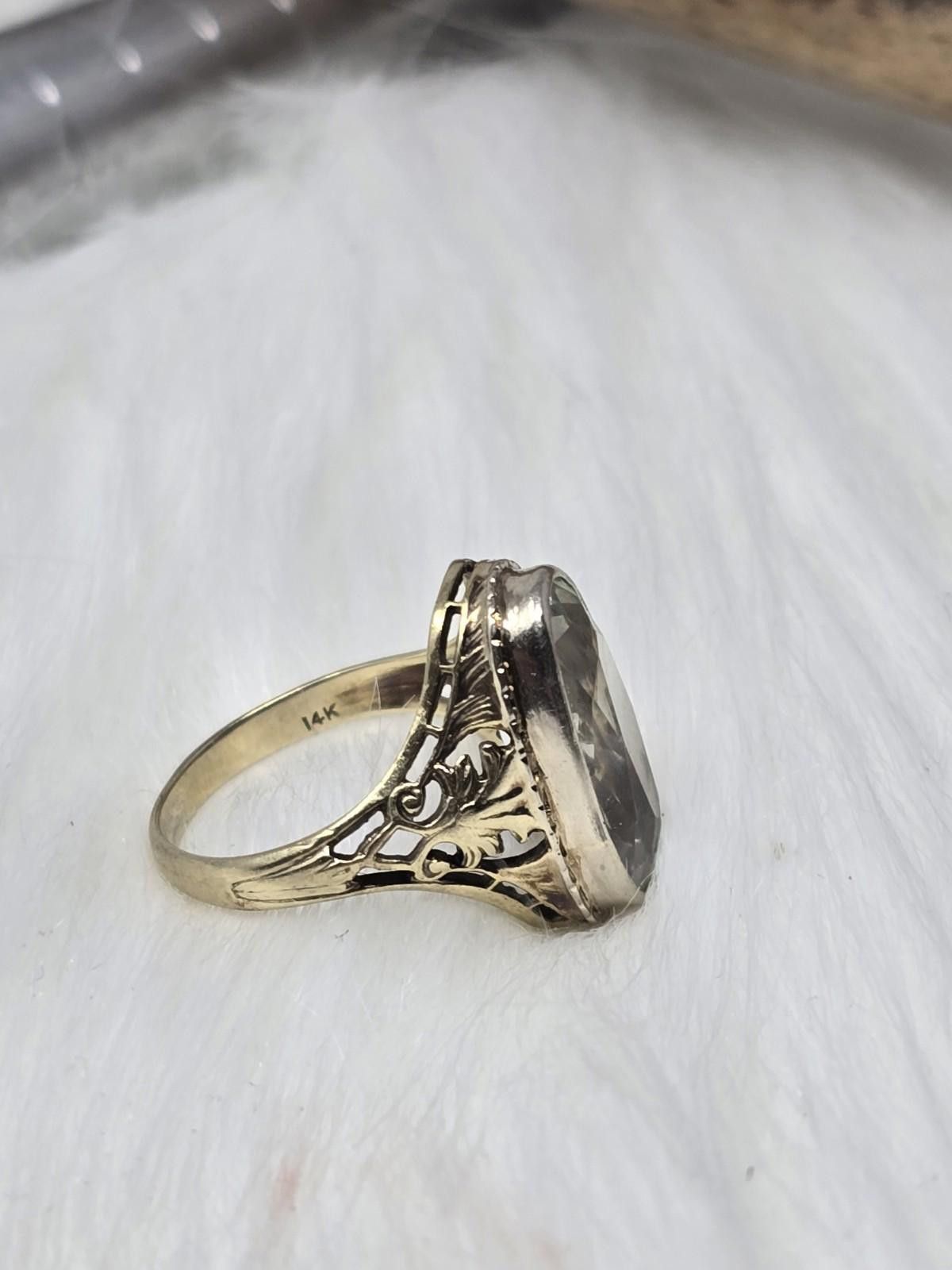 Other 14K Gold Quartz Navette Ring Filigree Vintage 3.5g Size ONE SIZE - 5 Thumbnail