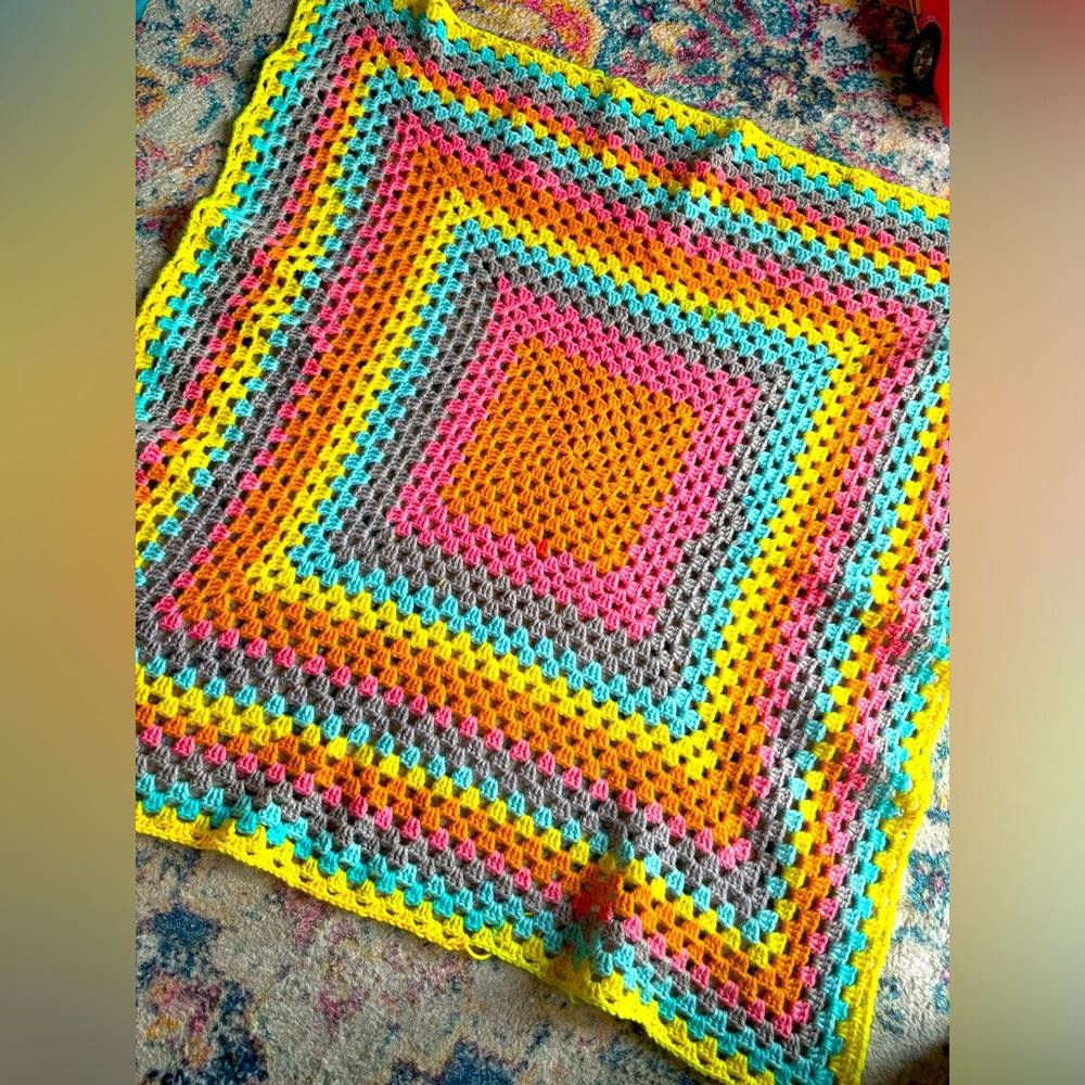 Designer Crochet Multicolor Square throw Blanket Size ONE SIZE - 1 Thumbnail