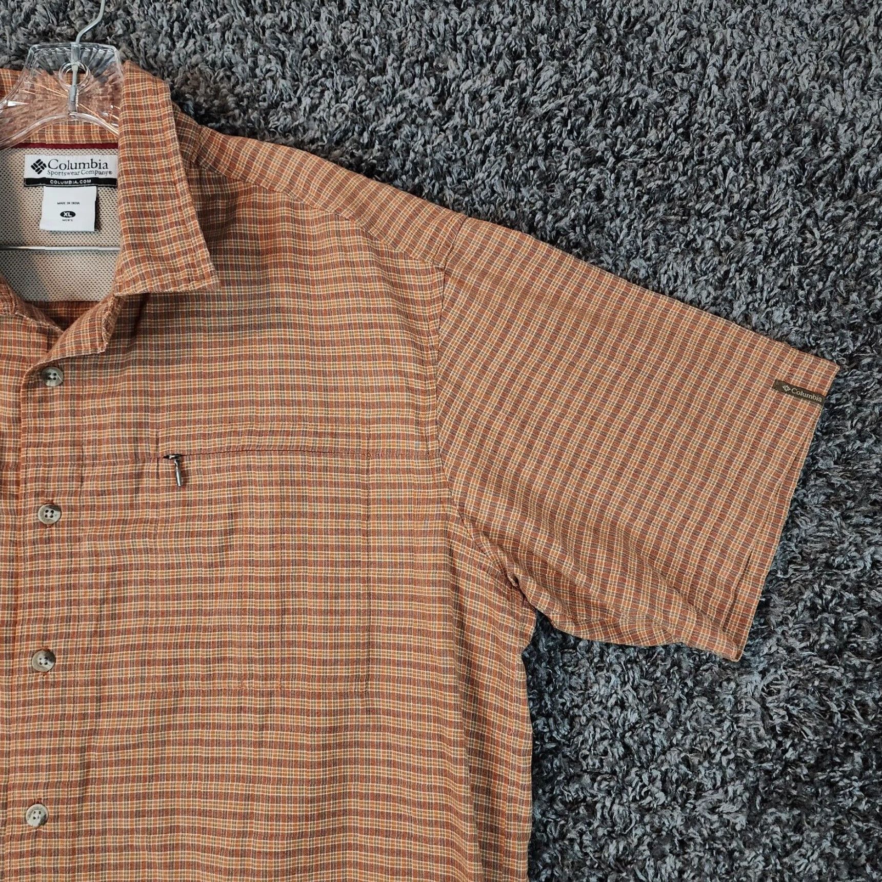 Vintage COLUMBIA Men's Orange Checkered Short Sleeve Button-Up Shirt XL Size US 36 / EU 52 - 3 Thumbnail