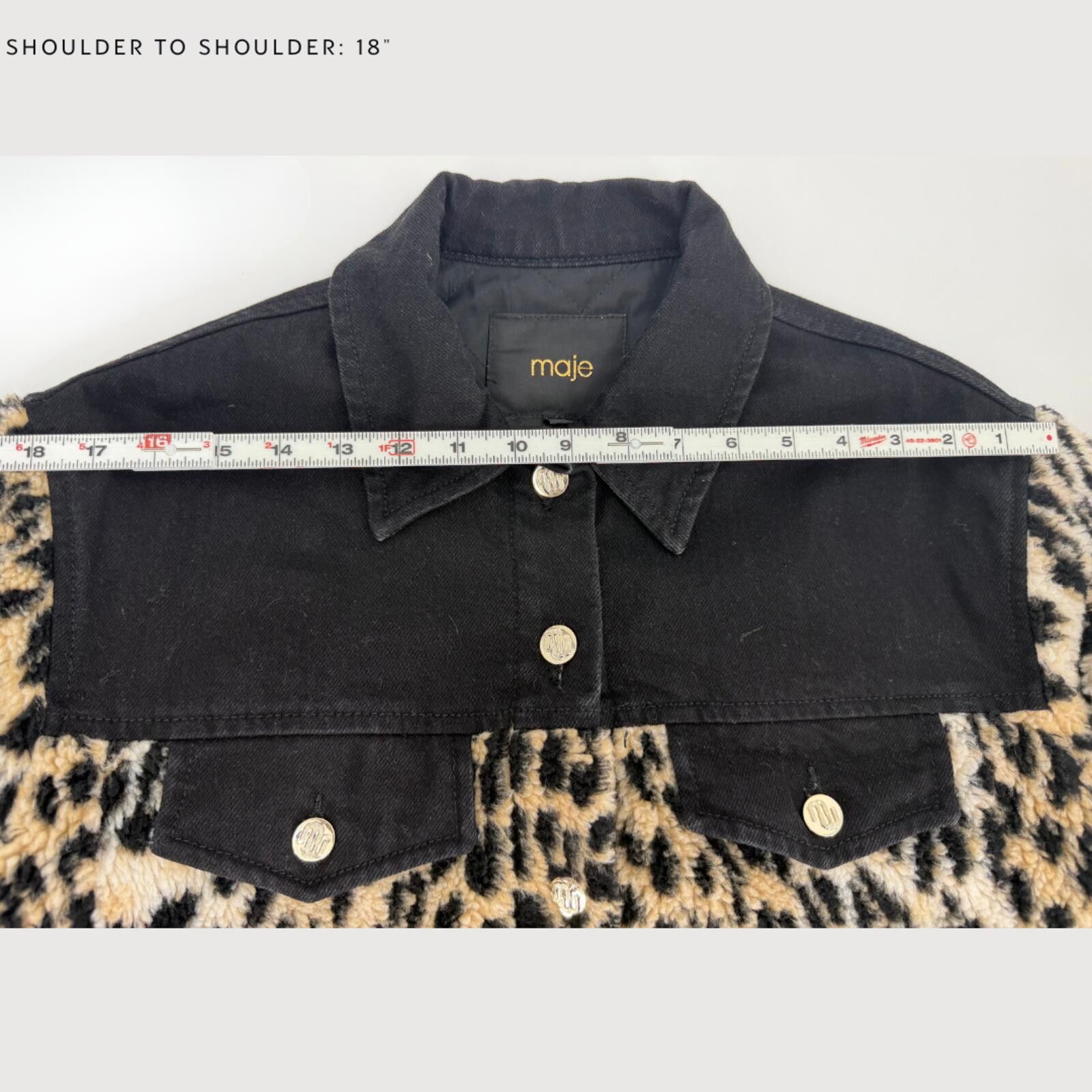 Majestic Maje Leopard Sherpa Denim Jacket Quilted Brown Black 1 Size S / US 4 / IT 40 - 8 Thumbnail