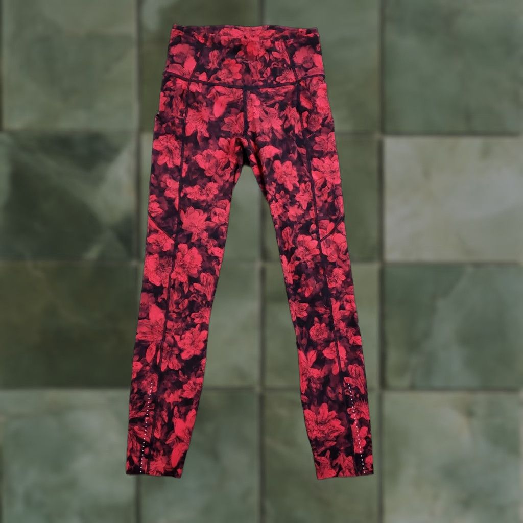 Lululemon Lululemon Leggings Womens 4 Red Floral High Rise Ankle 7/8 Pockets Reflective Activewear Yoga Running Gym 24 in Inseam Womens Size 27" / US 4 / IT 40 - 1 Thumbnail
