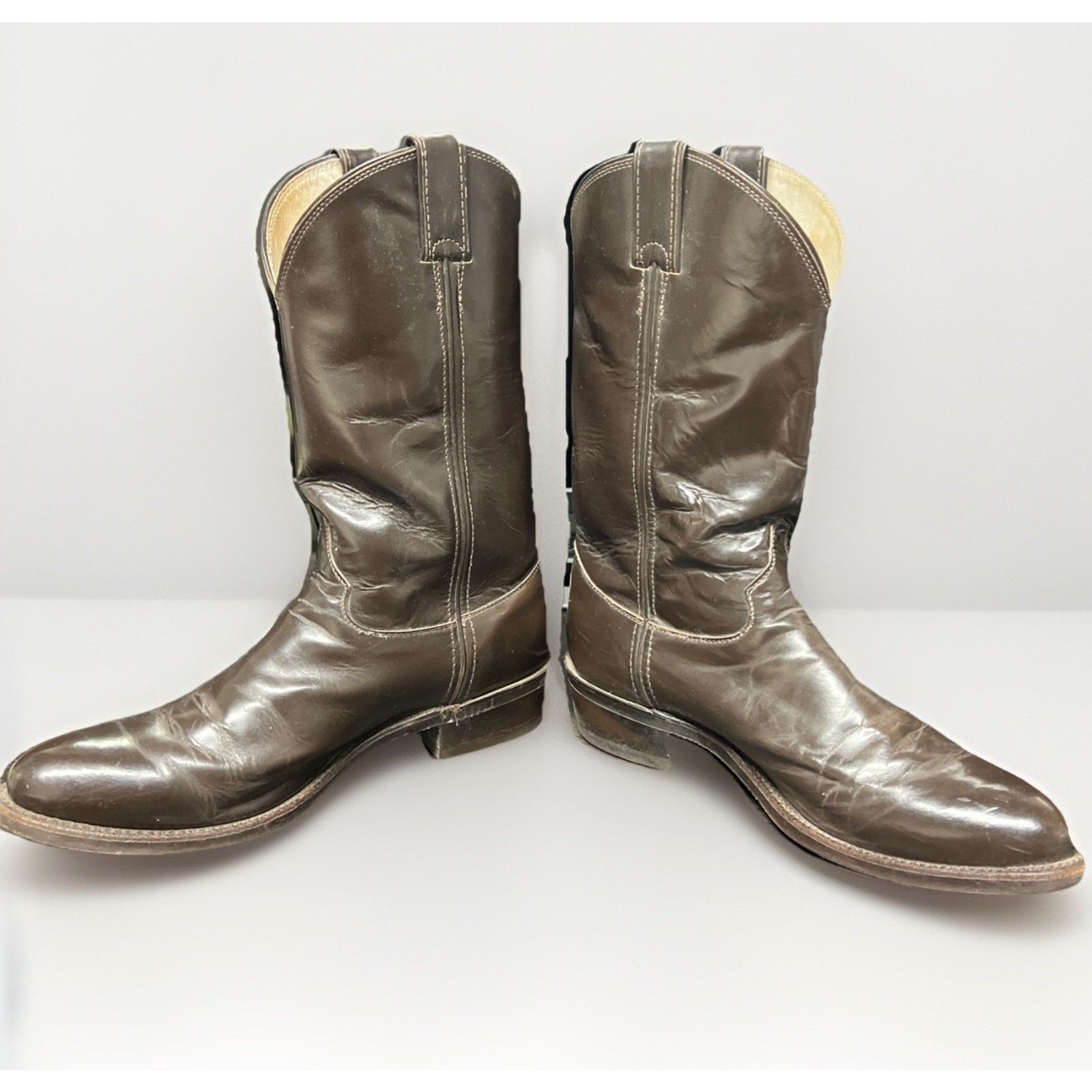 Justin Boots Vintage Justin Style 4420 Brown Leather Boots Size 11 Size US 11 / EU 44 - 2 Thumbnail