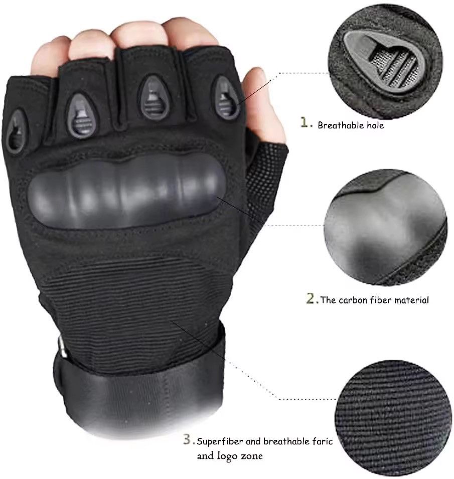 Leather PU Leather Tactical Riders Half Finger Gloves Size ONE SIZE - 3 Thumbnail