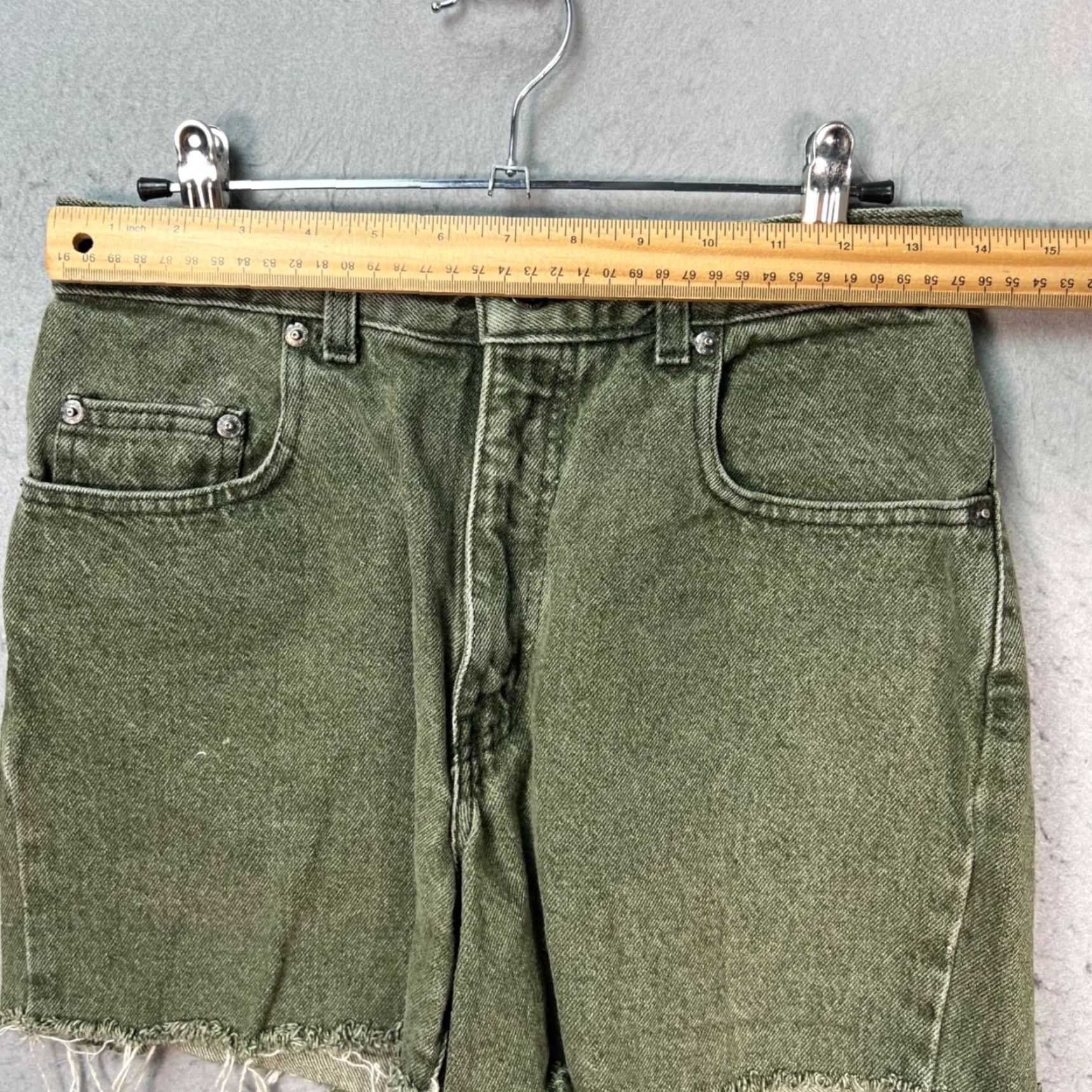 Denime VINTAGE IOU Denim Cut-Off Shorts 90s Green Womens 29 Gold Space? Size 29" - 4 Thumbnail