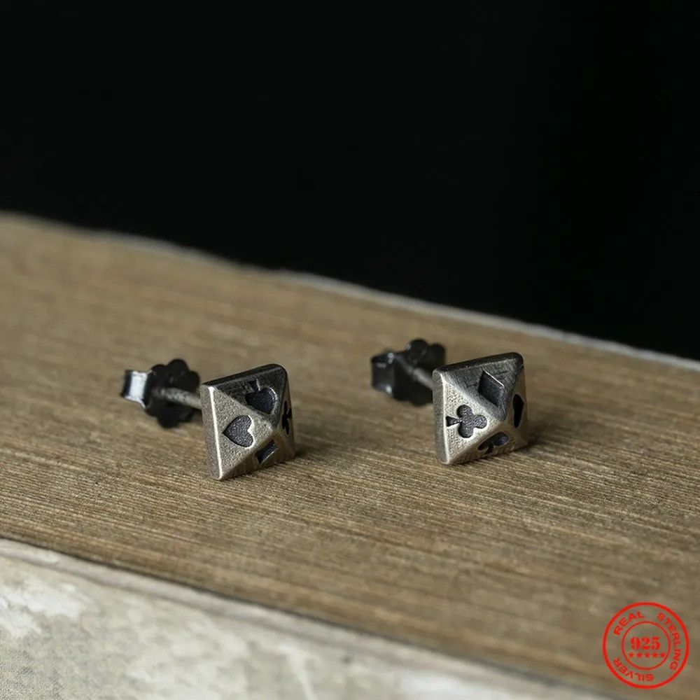 Jewelry Minimalist Pyramid Poker Stud Earrings 925 Sterling Ear Size ONE SIZE - 1 Thumbnail