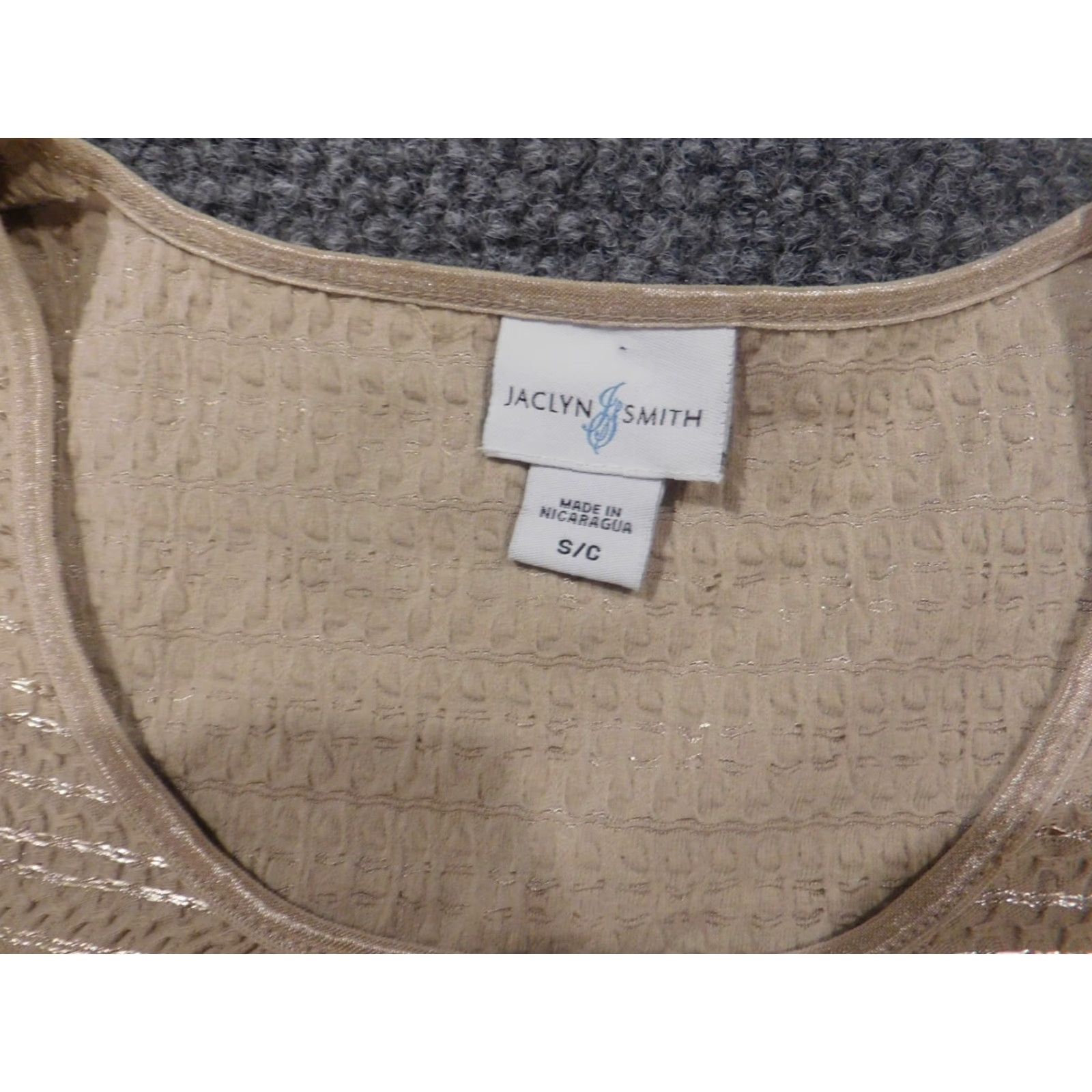 Vintage Jaclyn Smith Womens Blouse S Beige Short Sleeve Crew Neck Pullover Regular Lightweight Stretch Casual Solid Basic Classic Size S / US 4 / IT 40 - 6 Thumbnail