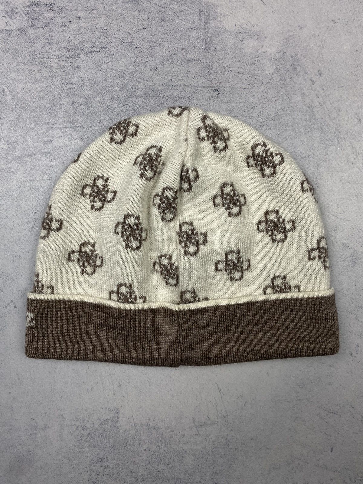 Guess GUESS 4G Logo Print Beanie Hat Brown Cream Monogram Knit Size ONE SIZE - 6 Thumbnail