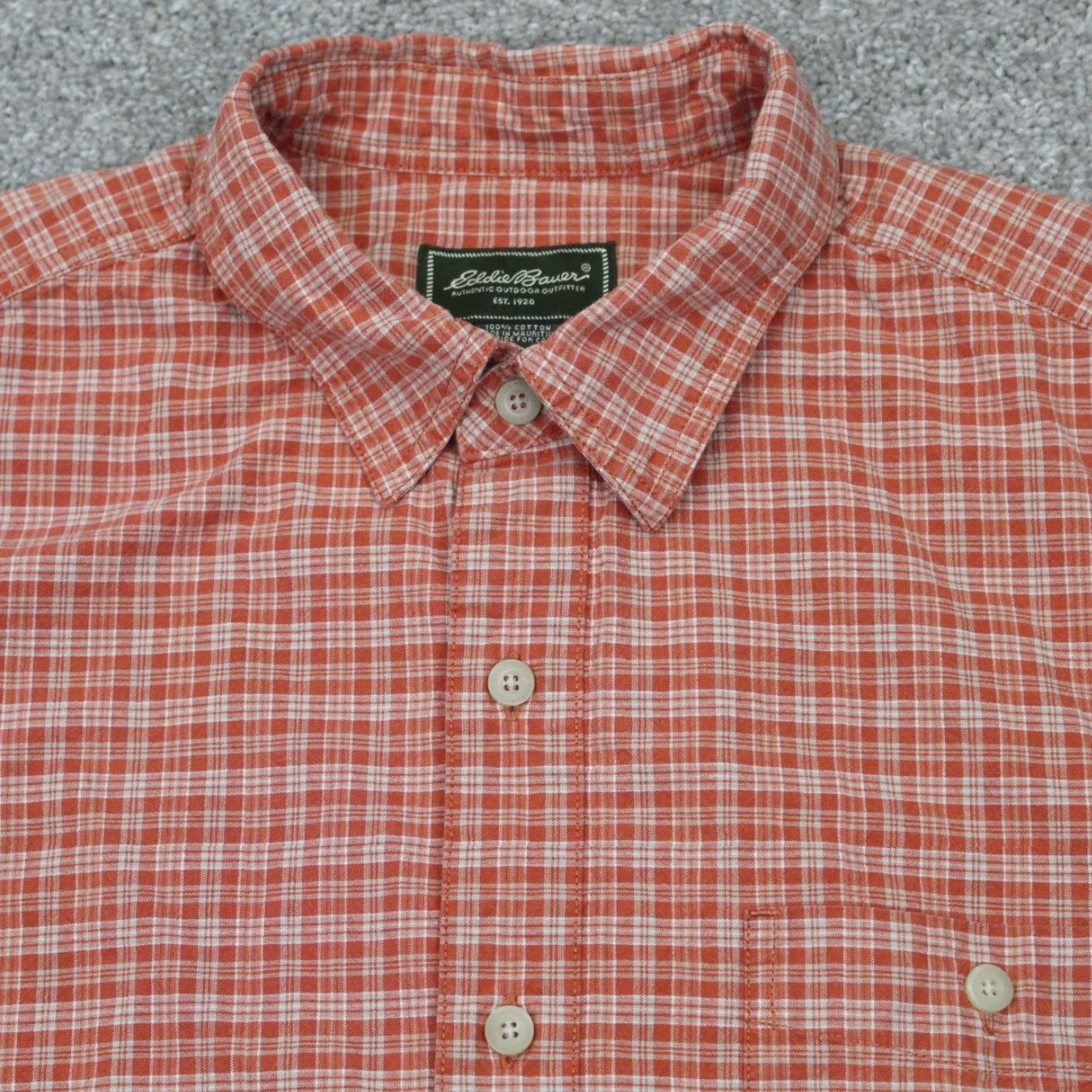 Eddie Bauer Eddie Bauer Shirt Mens Large Orange/White Check Cotton Long Sleeve Button Up Size US L / EU 52-54 / 3 - 6 Thumbnail
