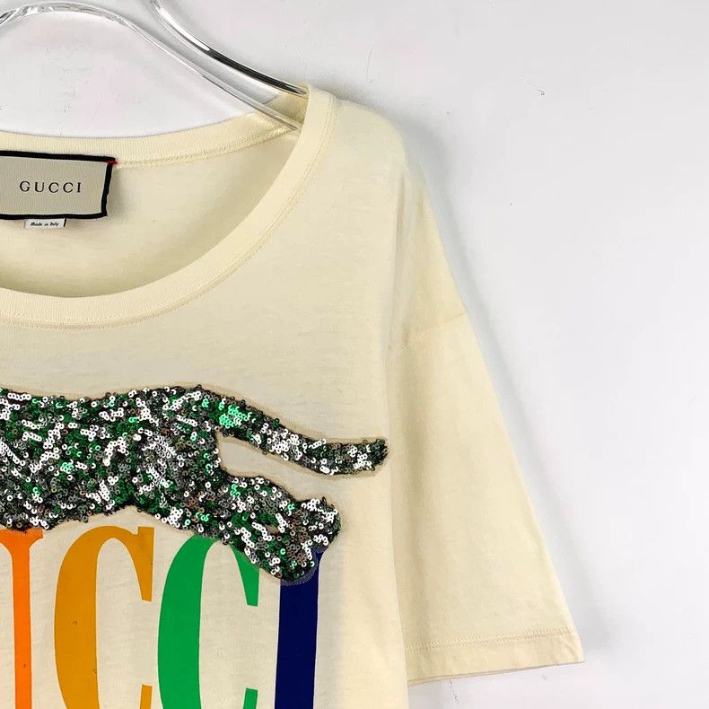 Gucci Gucci Beige tiger sequin logo letter print cotton round-ne Size US M / EU 48-50 / 2 - 3 Thumbnail