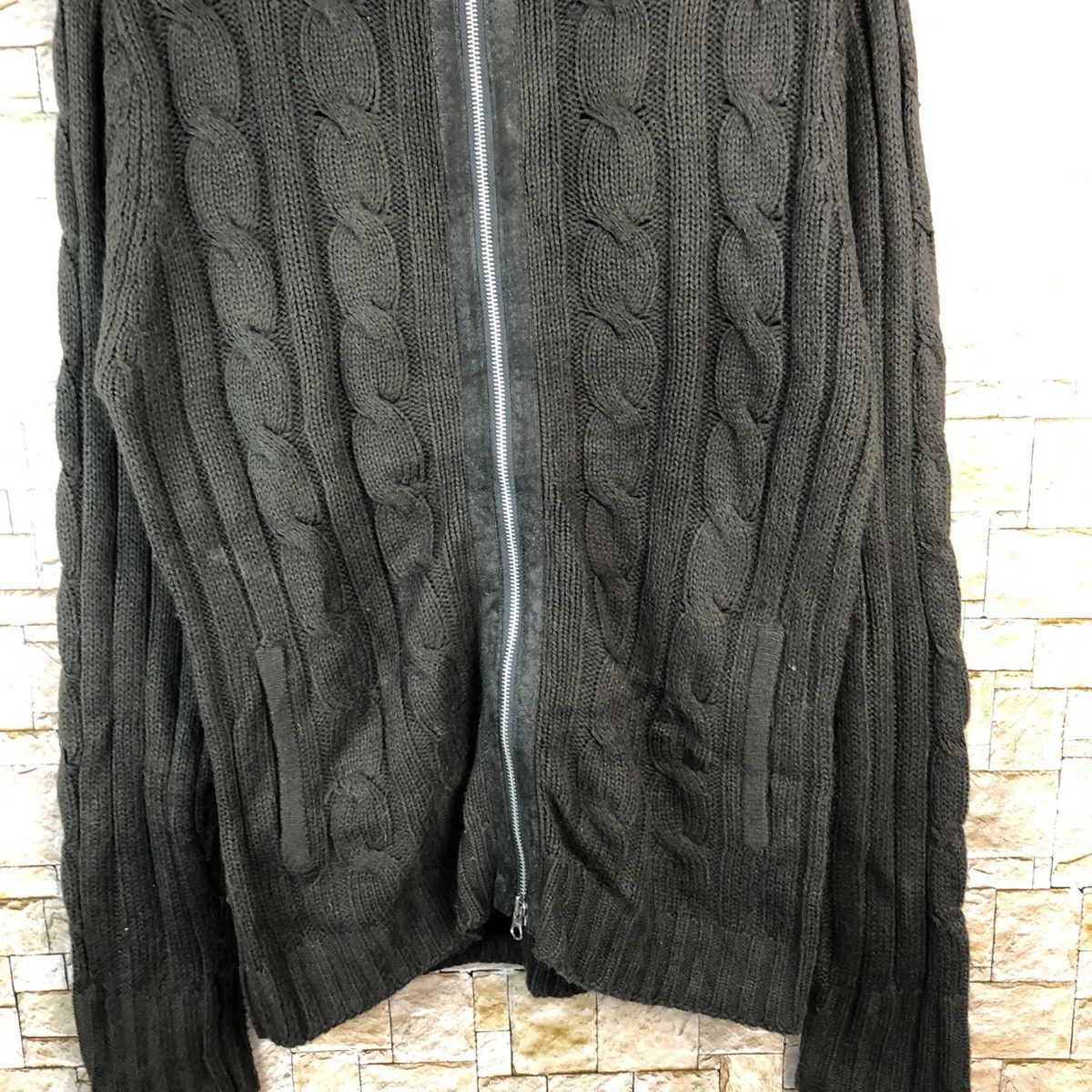 Aran Isles Knitwear × Homespun Knitwear × Japanese Brand Louis Chavlon Black Zipper cable Knitwear #A1183 Size US L / EU 52-54 / 3 - 5 Thumbnail