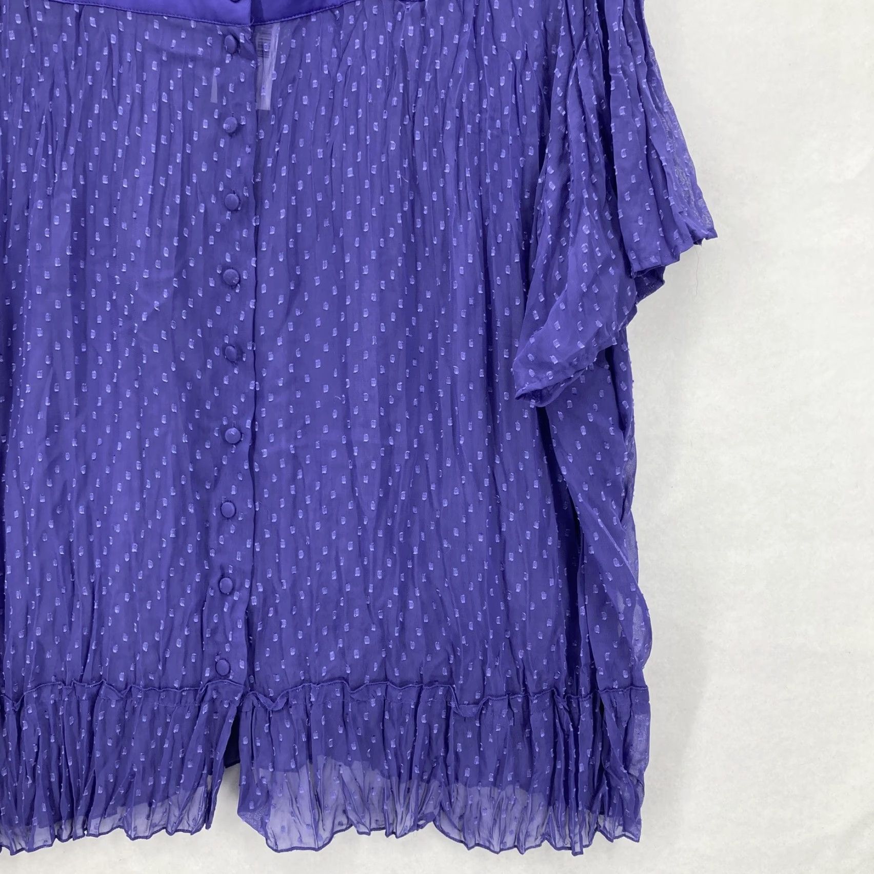 Vintage Maggie Barnes Shirt Womens 3X Purple Sheer Swiss Dot Button Front Ruffle Hem NWT Size XXL / US 16-18 / IT 52-54 - 3 Thumbnail