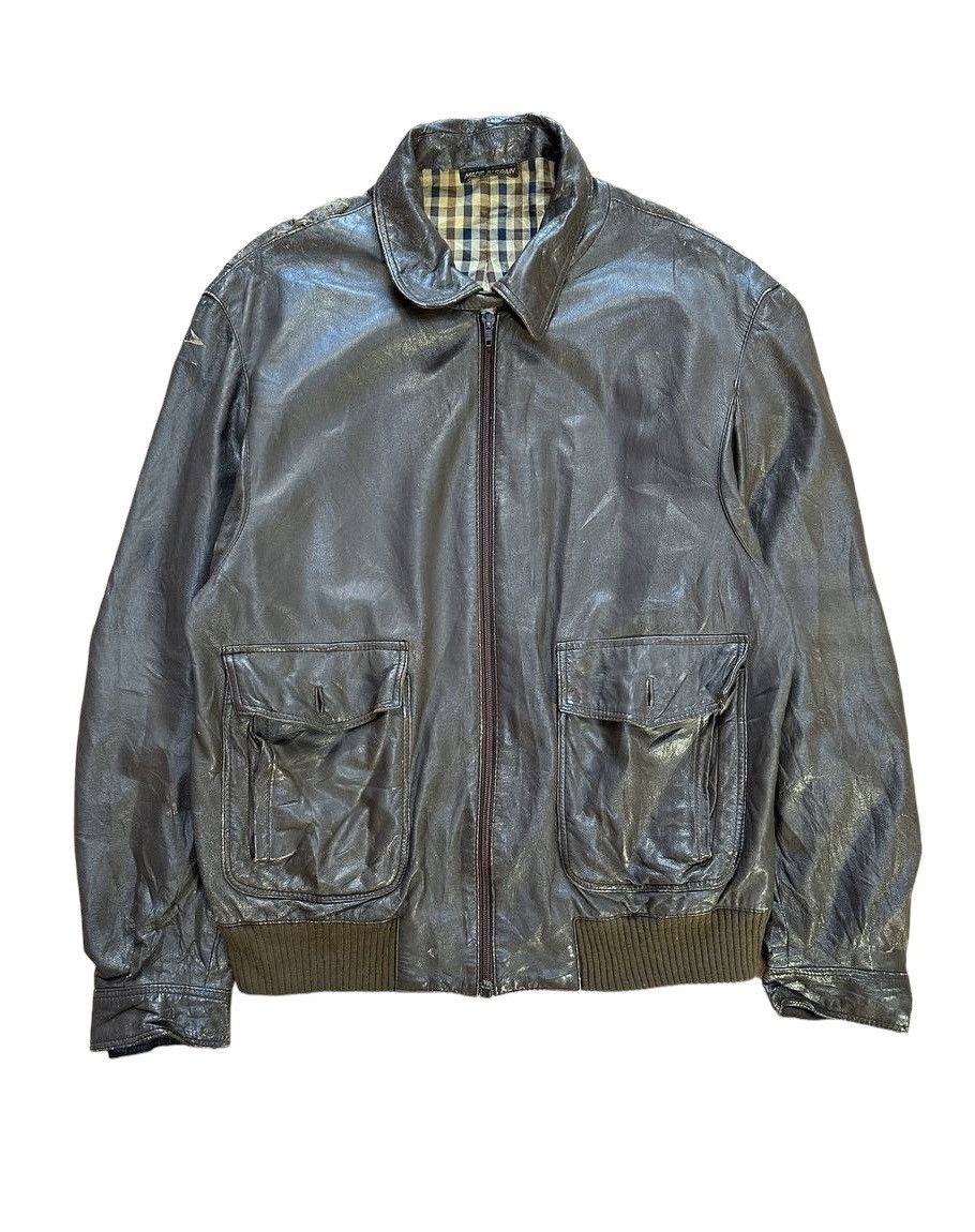 image of Aquascutum Tartan Lined Leather Jacket in Brown, Men's (Size Medium)