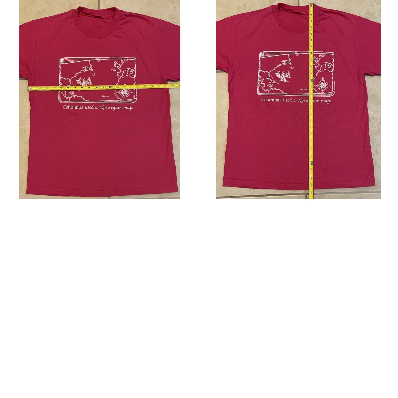 Vintage VINTAGE Columbus Used A Norwegian Map Shirt M History Sailing Funny Grunge 90s Clothing Mens Pink Short Sleeve T-Shirt Size US M / EU 48-50 / 2 - 8 Thumbnail