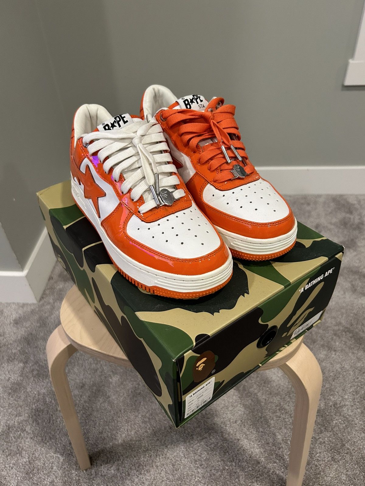 Bape A Bathing Ape Original Bapesta Low 'Orange White' Size US 10 / EU 43 - 1 Thumbnail