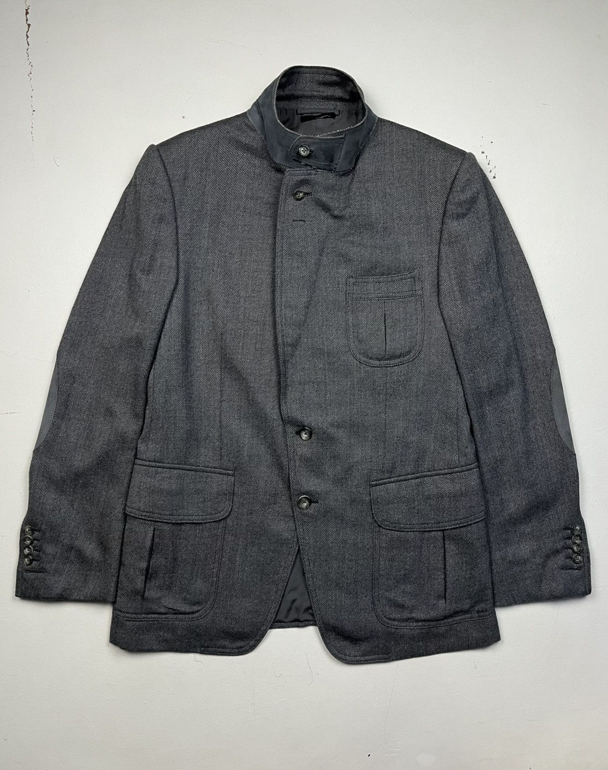 Tom Ford Tom Ford Gray Tailored Jacket with Leather Suede Detailing Size 52R - 13 Thumbnail