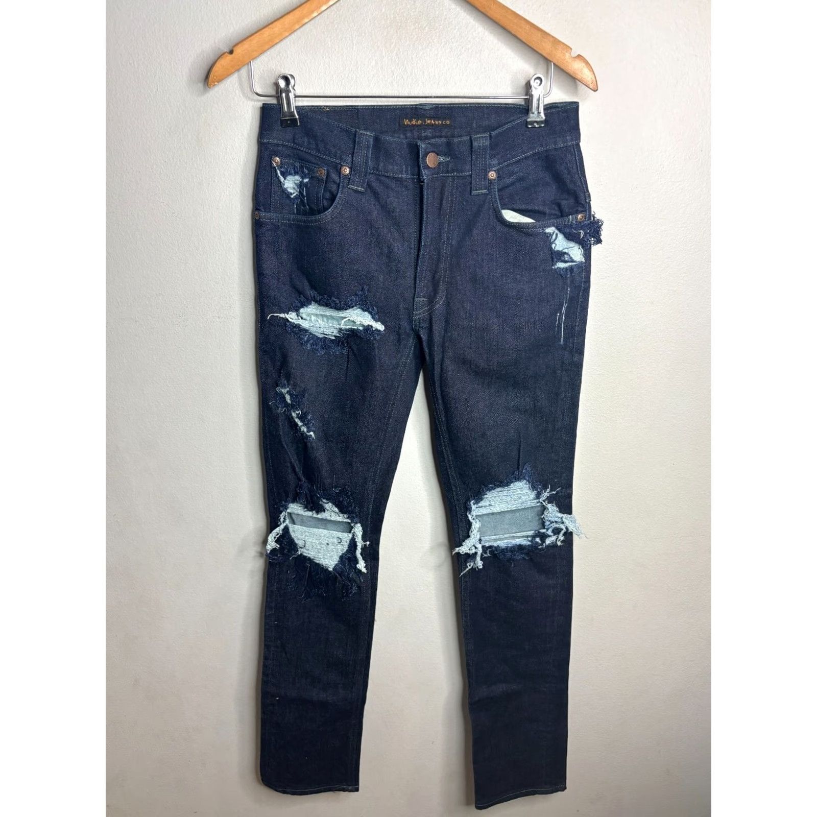 Nudie Jeans Nudie Jeans Slim 5-Pocket Denim Jeans Distressed Dark Wash Blue 30x34 Men 4607 Size US 30 / EU 46 - 4 Thumbnail