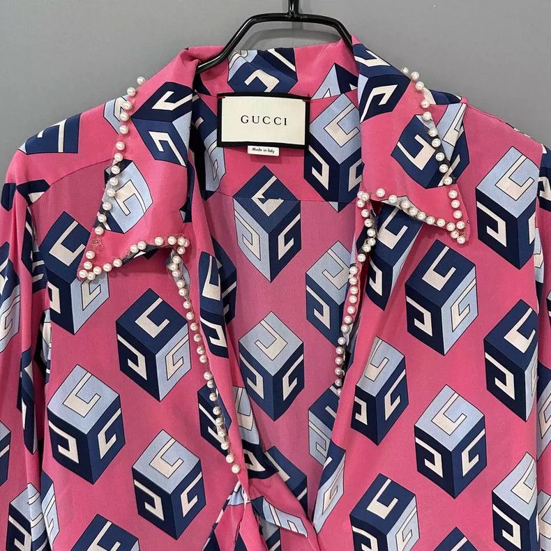 Gucci Gucci Pink pearl cube pattern shirt 2506-Nextarrow Size US XS / EU 42 / 0 - 3 Thumbnail