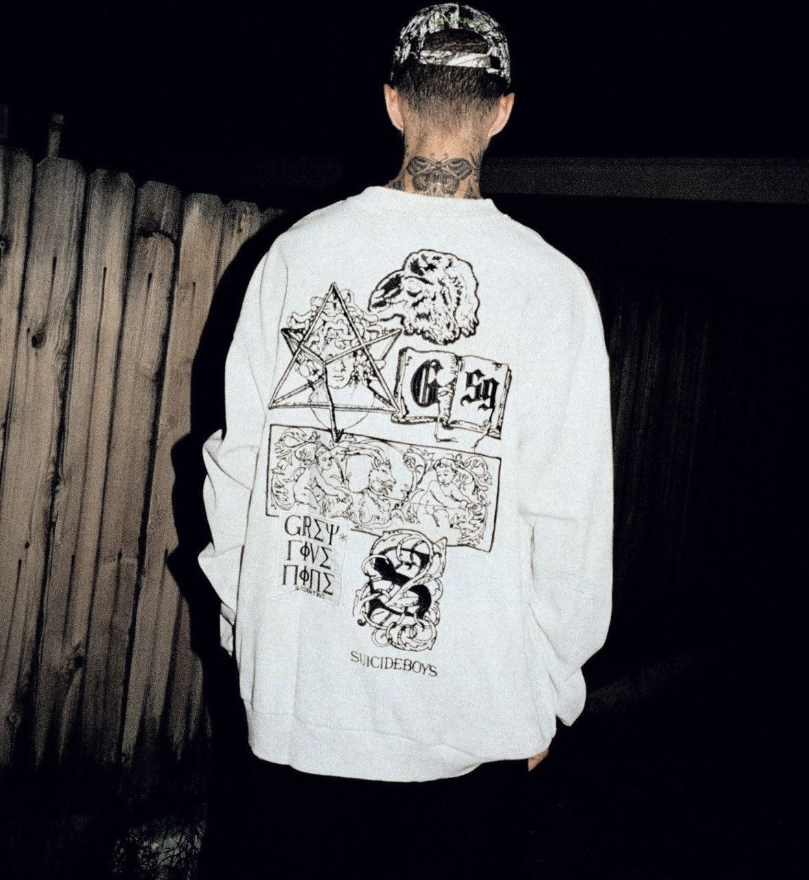image of G59 Records G59 Patched Henley | Razor V |Grey59 | Suicideboys | New in White, Men's (Size Small)