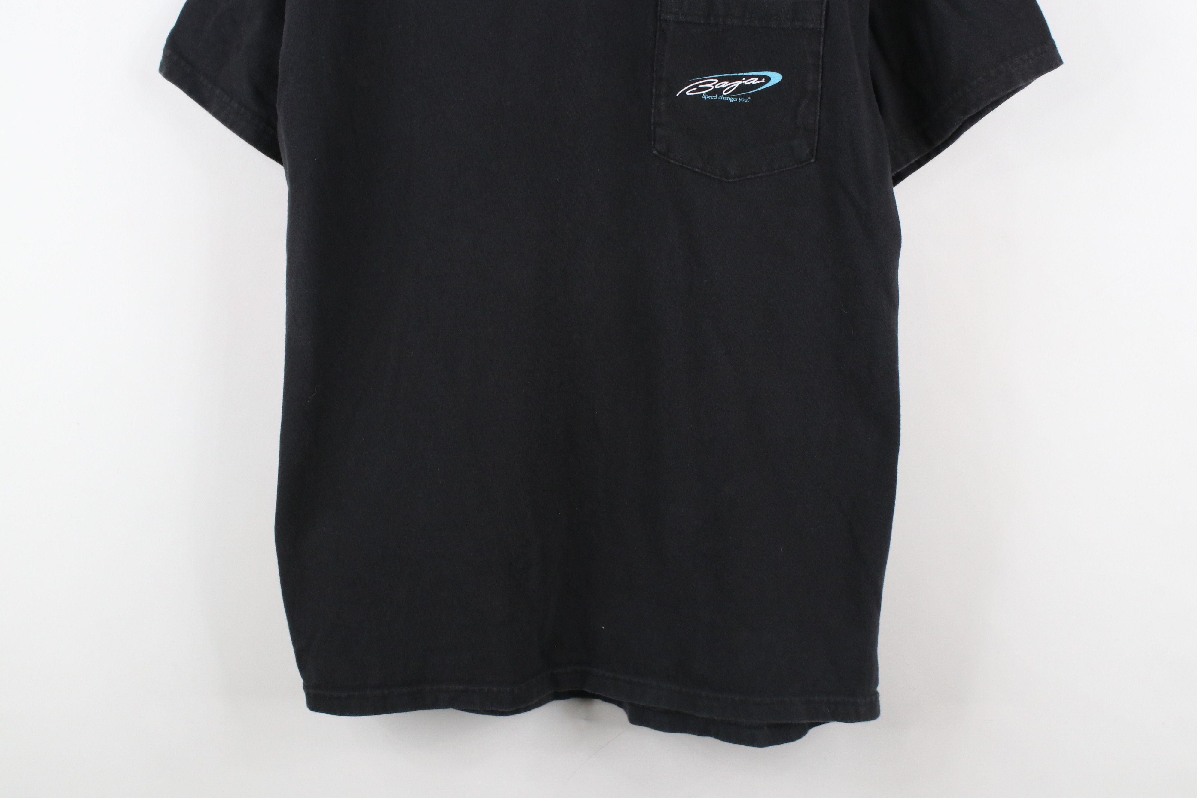 Vintage Vintage 90s Y2K Spell Out Baja Boats Pocket T-Shirt Black Size US M / EU 48-50 / 2 - 3 Thumbnail