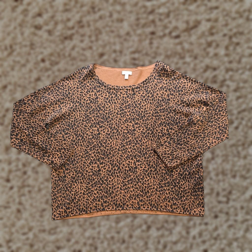 Vintage Garnet Hill Sweater Womens Large Brown Leopard Silk Blend Knit Long Sleeve Pullover Regular Fit Lightweight Crew Neck Pattern: Animal Print Size L / US 10 / IT 46 - 1 Thumbnail