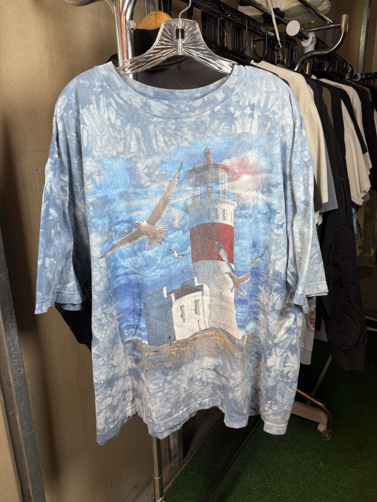 Japanese Brand × Vintage 1990s Blue tie-dye lighthouse graphic tee Size US XL / EU 56 / 4 - 1 Thumbnail