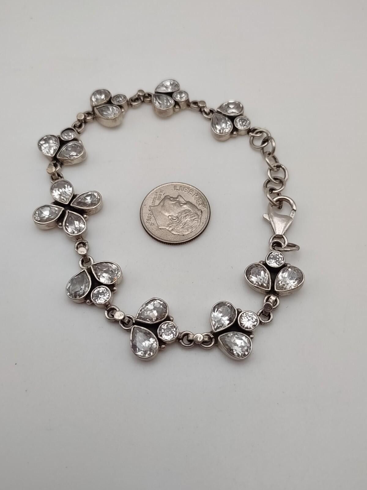 The Unbranded Brand Sterling Silver CZ Cluster Bracelet 8” 925 Pear Cut Size ONE SIZE - 2 Thumbnail