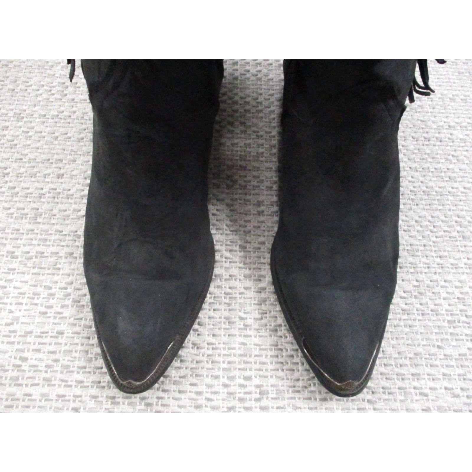 Vintage VINTAGE Acme Fringe Western Cowboy Boots Womens 6.5 Pointed Toe Mid Calf Suede Black Fringe Western Boots Womens 6.5 Size US 7 / IT 37 - 4 Thumbnail