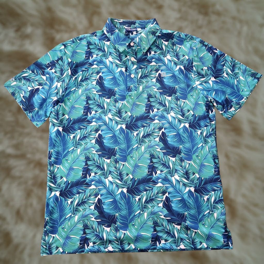 Vintage Hreski Polo Shirt Mens Large Blue Floral Palm AOP Golf Performance Size US L / EU 52-54 / 3 - 1 Thumbnail