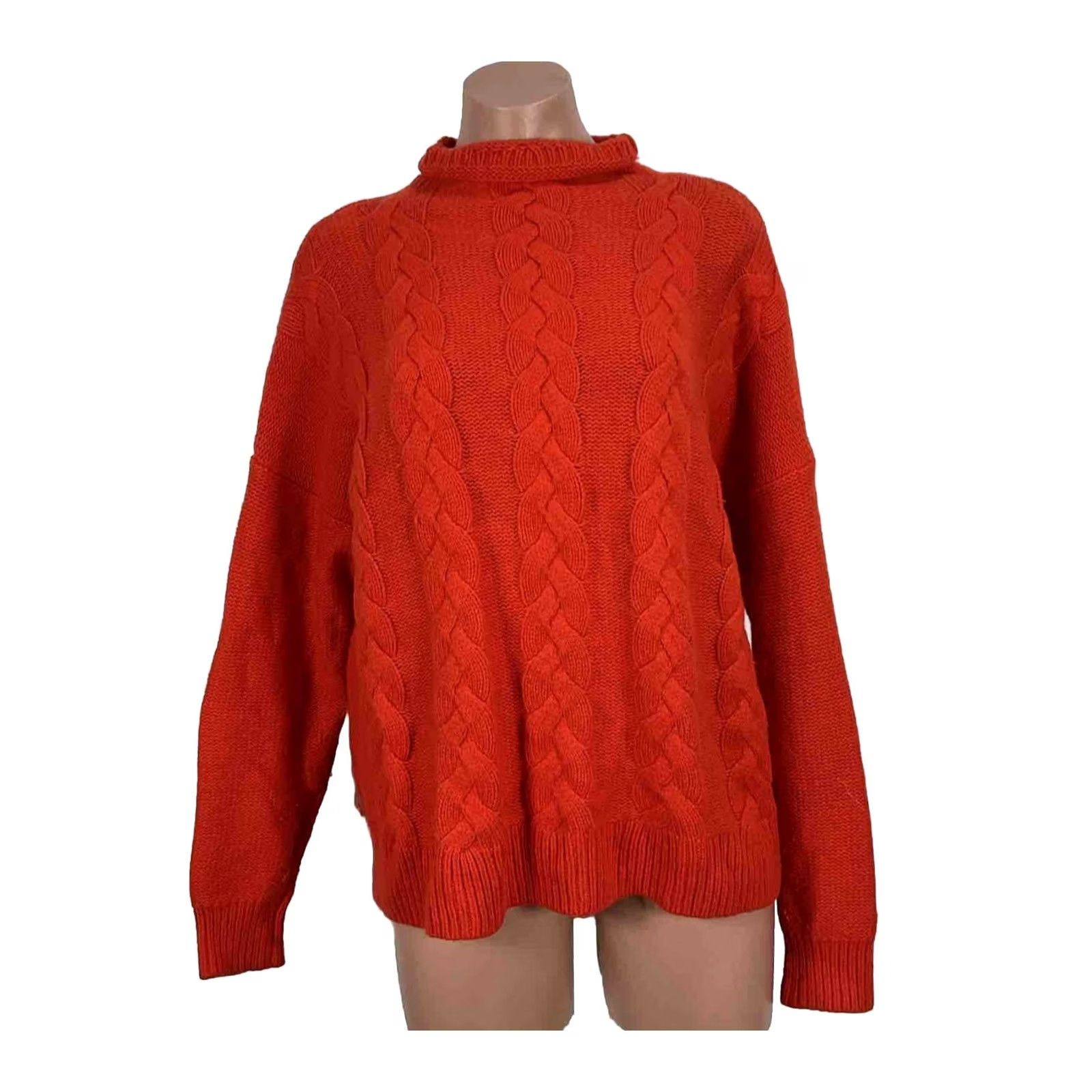 Madewell Madewell Womens Sweater Cable-Knit Chunky Orange Pullover Mock Neck Size L Women Pullover Knit Orange Mock Neck Pullover Size L / US 10 / IT 46 - 2 Thumbnail
