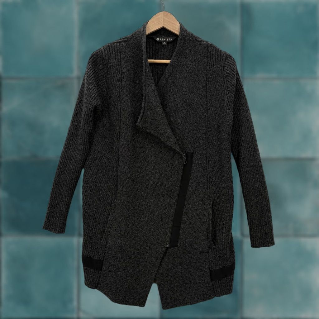 Athleta Athleta Cardigan Shirt Womens S Gray Wool Blend Zip Pockets V-Neck Long Sleeve Solid Fall Size S / US 4 / IT 40 - 1 Thumbnail
