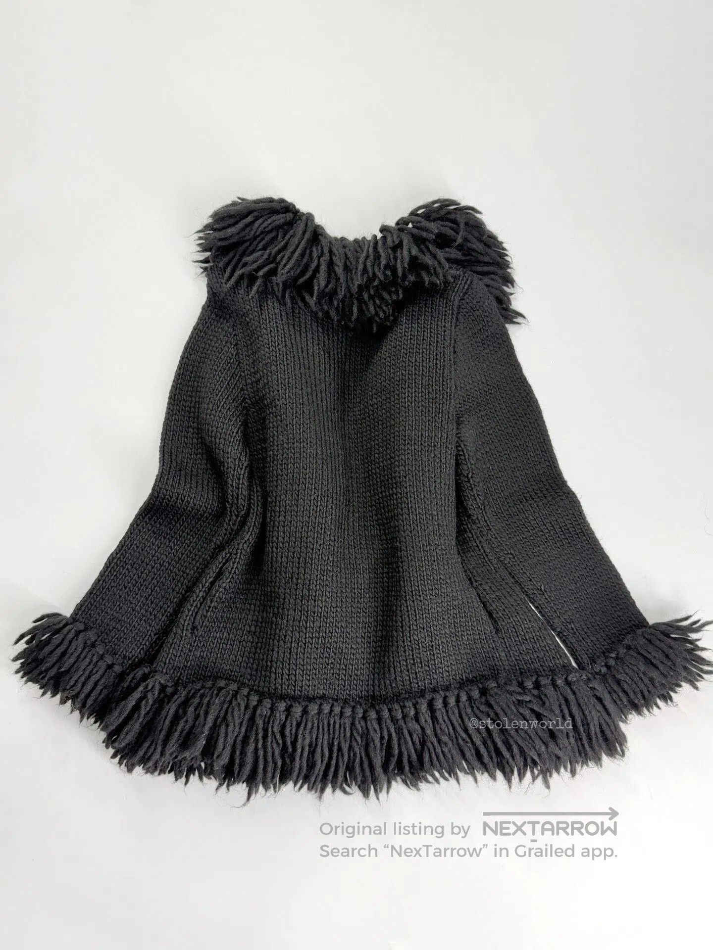 Y's black woolen knitted cardigan with fringe. Size S / US 4 / IT 40 - 6 Thumbnail