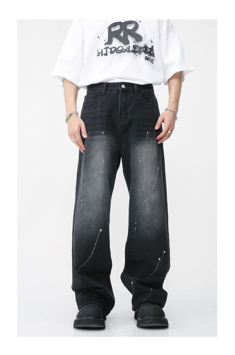Japanese Brand Japanese retro loose straight spray-painted jeans Size US 34 / EU 50 - 1 Thumbnail